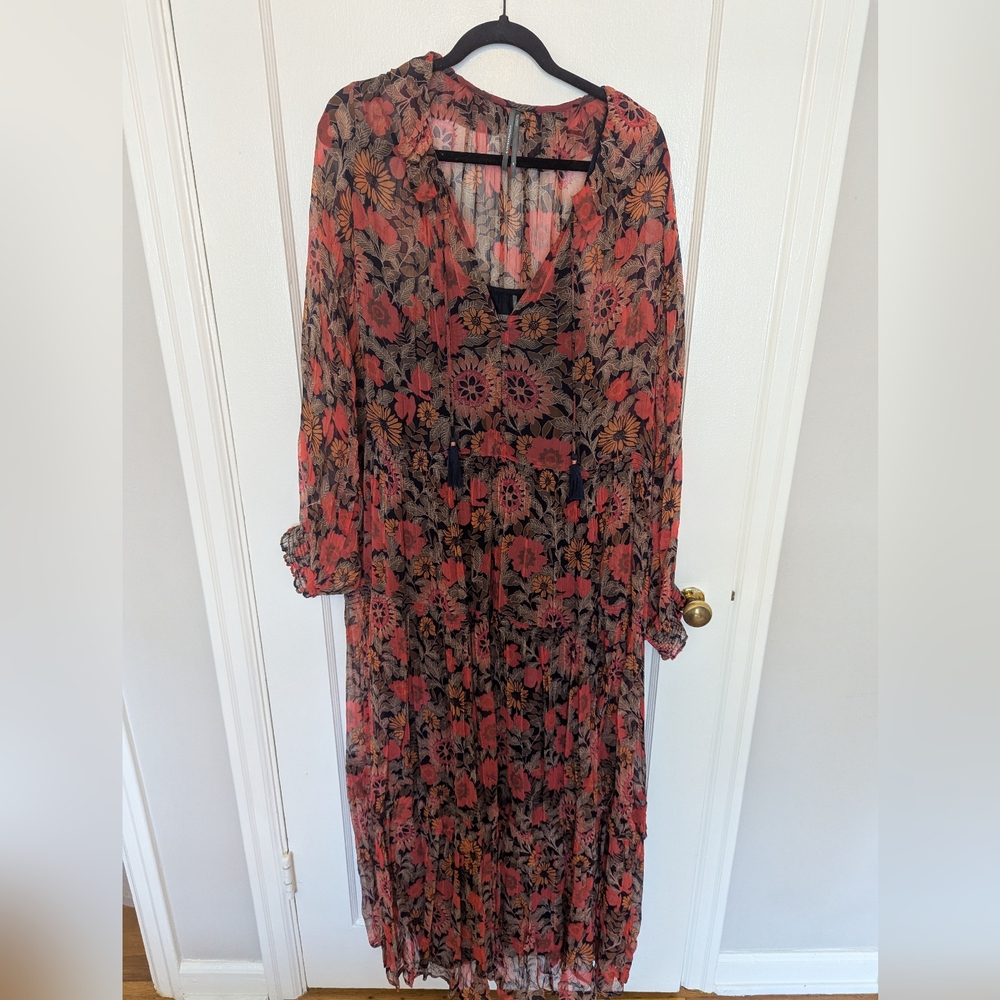 Anthropologie The Marais Printed Chiffon Maxi Dress Red Floral Print 2X